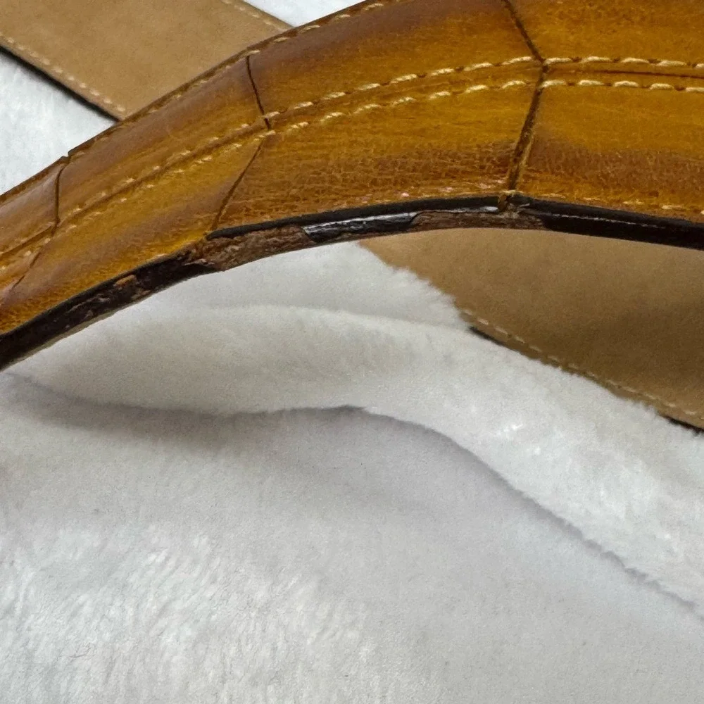 Bullock &‎ Jones Mens Tan Leather Belt Silver Buckle Sz 40 Contrast Stitching